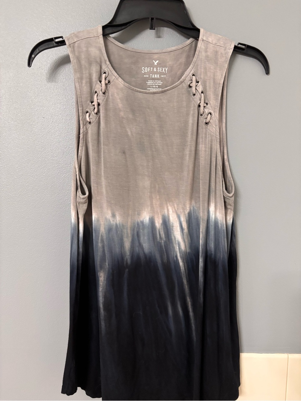 American Eagle Soft & Sexy Gray Blue Tie Dye Sleeveless Tank Top Women’s Large